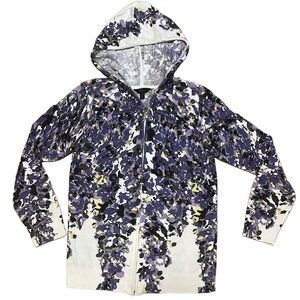 SOMA INTIMATES PURPLE WHITE FLORAL FULL ZIP HOODIE SIZE XS